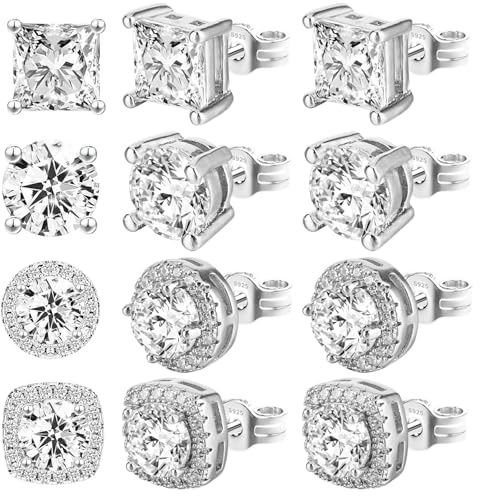 Ymapinc 4 Pairs Cubic Zirconia Earrings Studs Square Earrings for Men Anti-sensitive Earrings Studs Stud Earrings for Men Women
