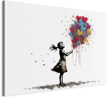 murando - Tableau Acoustique Banksy 120x80 cm - 1 partie Décoration Murale Anti-Bruit Isolation Phonique Chambre Impression sur Toile - Fille avec un bouquet de coeurs h-H-10029-b-a