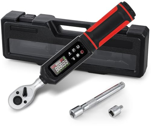 Mxmoonfree Digitaler Drehmomentschlüssel, 3/8-Zoll-Antrieb (0,66–44,29 Ft.Lb/0,9–60 Nm), ± 1 % Genauigkeit, elektronisches Drehmomentschlüssel-Set mit Vibration, Summer und LED-Blitzbenachrichtigung