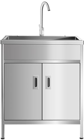 Lavandino Esterno Inox Professionale, Mobile Lavello da Cucina 1 Vasca, Lavandino per lavanderia con mobiletto e rubinetto estraibile, per garage, ristorante, cucina, lavanderia(60x45x80cm/23.6*17.7x3