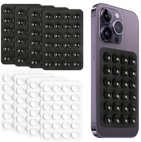 TAIXING 8 Pezzi Ventosa per Telefono, Ventose per Telefono in Silicone, Multifunzionale Ventosa Telefono Antiscivolo Forte, Supporti per Telefono a Ventosa per Selfie e Video, Auto(Nero, Bianco)