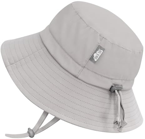 Jan & Jul Grow-with-Me Solhatt i bomull för bebisar och barn, Askgrått, 6-24 Months