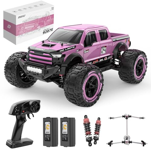 DEERC 1:10 Snabb Fjärrstyrd Bil för Vuxna, 4X4 Hobby RC Monstertruck, 48+ KM/H, Terrängkörning med Hög Hastighet, RC Crawler i Rosa med 2 Modulbatterier, Leksaksfordon för Barn