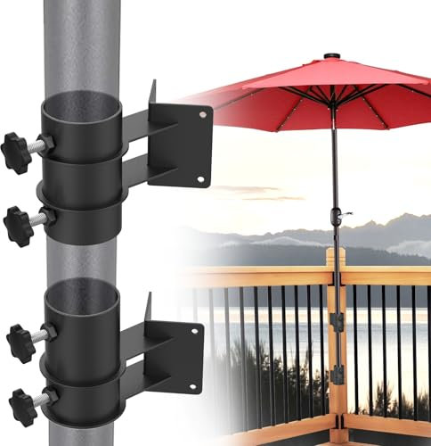 Magacyo Patio Umbrella Holder, Heavy Duty Metal Deck Umbrella Clamp Mount Base for Outdoor Railing Post, Balcony, Courtyard, Fences (Corner Mount)