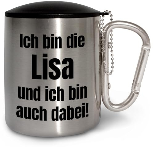 True Statements Edelstahlbecher mit Deckel und Karabiner, personalisiert mit deinem Namen - Ich bin der Uwe - Festival oder Fasnetsbecher - 300 ml - Geschenk zum Outdoor & Camping - Karabiner Silber