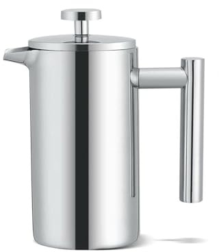 CROWNSHOP 350ML Coffee Press Double Wall Maker Stainless Steel Cafetieres | Shockproof Glass Pot Filter Maker Plunger Pitcher for Tea and Ground Beans