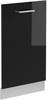 Vicco Façade de Lave-Vaisselle R-Line, Noir Haute Brillance, 45cm | Pour lave-vaisselle tout intégrable de 45 cm · Sans plan de travail · Adapté à la façade de cuisine · Librement combinable