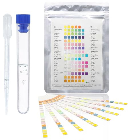 Forbabe 16 in 1 Wassertester Trinkwasser mit 50pcs Trinkwasser Teststreifen | mit Teströhrchen Tropfer Wasserteststreifen für Leitungswasser Pool Spa zur Einfache Überprüfung Test Wasserhärte pH Chlor
