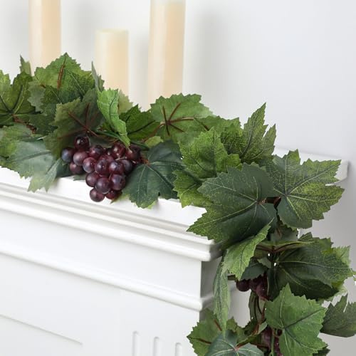 Glitinsel Artificial Grape Leaf Garland Vine Plant, 20 ft, Dark Green