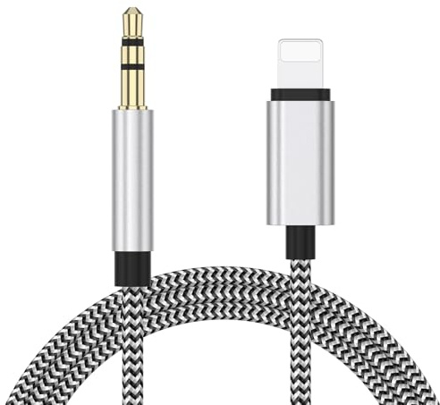 Tobfit AUX Kabel für iPhone 1M, Lightning auf 3.5mm Aux Audiokabel Nylon für iPhone 14 13 12 11 Pro/Pro Max/10/8/plus/7/X/XS/XR/SE,für Auto/Kopfhörer/Lautsprecher(Grau)