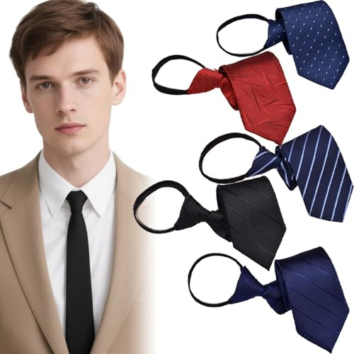 BetterJonny 5 Stück Herren Krawatte Vorgebundene Verstellbare Krawatten mit Reißverschluss Verstellbare Schmale Krawatten Herren elegante Hochzeitskrawatten für Büro oder Feiertagsveranstaltunge-B