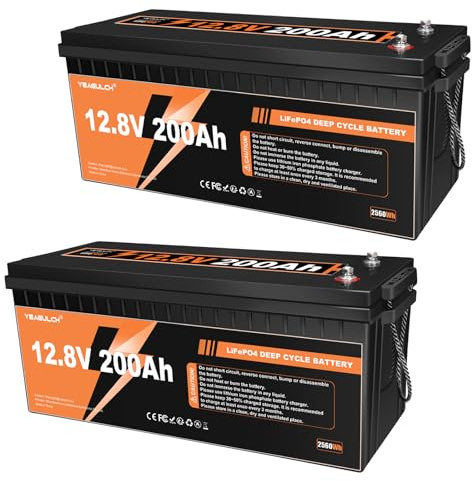 Yeagulch Batterie Lithium 2 x 12V 200Ah LiFePO4 – BMS 100A Intégré, 6000 Cycles, 2560Wh 12V Batterie LiFePO4 Rechargeable adaptée au Camping-Car, Stockage Solaire, Hors Réseau