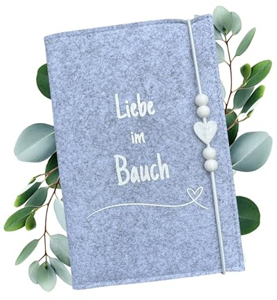 MüggenStick Mutterpasshülle als Schutzhülle - elegante Hülle Mutterpass aus Filz - stilvolle Mutterpass-Hülle für Schwangere und zukünftige Mütter (Grau - Liebe im Bauch)