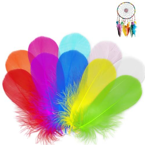 Sturiz 400 Stk Bunte Federn zum Basteln Bastelfedern Feder Farbige Bastel Federn Federrock Bunt 5–12 cm Bunte Hahnfedern Natürliche Feder Deko für DIY-Handwerk Hochzeit Dekorationen Traumfängerzubehör