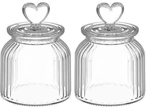 HomeyHoney Deko Glas mit Herzförmig Deckel, Candy Bar Gläser 2er Set