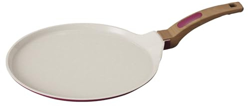 Cooksmart Signature 28cm Crepe Pan, Cast Aluminium, Raspberry | PFOA & PFAS free, induction compatible, dishwasher safe, ergonomic handle, suitable for all hob types