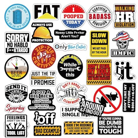 Funny Safety Helmet Stickers, Pack of 120 Waterproof Electrician Stickers, Adhesive Decals for Work Equipment, Tools, Vehicles, Home Accessories, Tool Box, Truck, , Window, Fridge