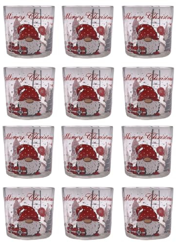COSE DA CASA Set 12 Bicchieri per la tavola Natalizia 25cl Vetro con Babbo Natale Gnomi Rosso Lavabiliin lavastoviglie Made in Italy elegante ed ottima idea regalo
