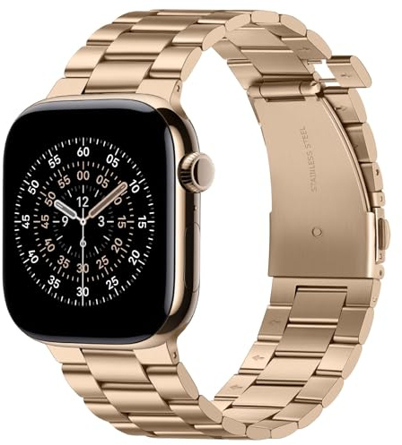 Suphart Aucun Outil Requis Bracelet Compatible avec Apple Watch 42mm 41mm 40mm 38mm, Métal Bracelet de Remplacement pour iWatch SE Série 11 10 9 8 7 6-1 (Or)