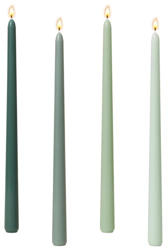 Stabkerzen Grün, 4 Stück Kerzen Grün Stabkerzen Set, Spitzkerzen Höhe, Bunte Kerzen, Tisch Dekoration, Tisch Dekoration, Bankett, Hochzeit, 25 cm