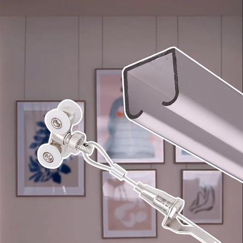 Kit di Appendere per Quadri Kit per Appendere Quadri Decorativi da Parete Supporto per Soffitto, Set di Binari per Cornici con Catene e Ganci, Gancio per Esporre Opere D'arte(Silver,79/200cm Track)