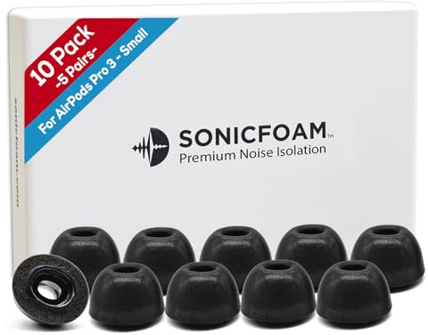 SONICFOAM (SFAir-3-Pro Small Black) Memory Foam Ohrstöpsel-Aufsätze - Kompatibel mit AirPods Pro 3 - (10er Pack / 5 Paare)