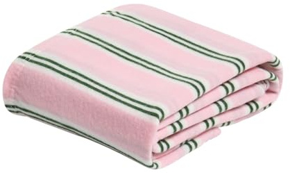OHS Fleece Blanket Stripe Sofa Throw, Gifts for Women Soft Warm Cosy Throw Blanket for Bed Sofas Settee Decorative Lightweight Comfy Single Bed Throw, Pink/Green - 120 x 150cm