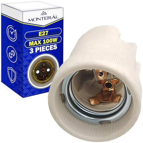 3x Portalamparas E27 Max 100W Casquillos para Bombillas E27 Están Cerámica | Garantía de 10 Años - MONTERAL