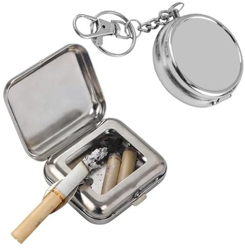 2 Pcs Cendrier Portable Anti Odeur, Cendrier de Poche Portable, Mini Cendrier Inox avec Couvercle, Mini Portatif en Acier Inoxydable, pour Voyage, Camping et Activités Extérieures, Design Moderne