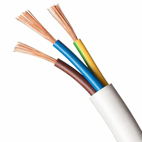 3183Y White 3 Core Flexible Cable – PVC Insulated Mains Flex (3G Electrical Flex, Cut Length) 1.0mm