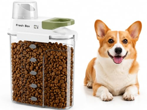 Kryndle Dog Food Storage Container,2.5L with Airtight Lid and Measuring Cup | Portable Handle, Ideal for Cat Dog Bird Dry Food, Grains and Rice