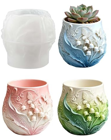 EPODA Silikon Gießform, Maiglöckchen-Design mit Schmetterlingen, für Blumentopf, Kerzenhalter und Stiftehalter, DIY Epoxidharz, Beton und Gips
