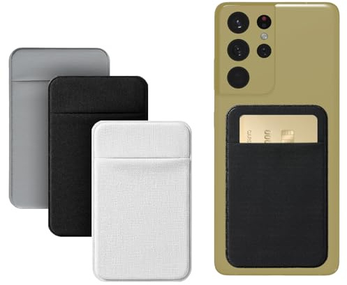 3 stycken korthållare mobiltelefon med självhäftande klistermärken, mobiltelefon kortfack plånbok mobiltelefon korthållare för fastsättning för smartphones kortfodral av stretchtyg, mobiltelefon