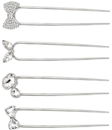 Aribliseza pasador francés, 4 piezas, horquillas metálicas en forma de U con perlas y lazo, 14 cm en dorado, plateado y negro, elegante adorno para el pelo de novia para boda, apto para todo tipo de