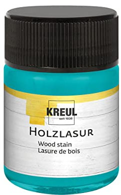 KREUL 78521 - Farbintensive Acryl Holzlasur, 50 ml Glas in türkis, für unbehandeltes, natürliches Holz und saugende Naturpapiere, fließend - flüssige Farbe auf Wasserbasis