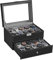 SONGMICS Watch Box, Watch Case with Glass Lid, 2-Tier Watch Display Case, Lockable, 1 Drawer, for Rings, Bracelets, Gift Idea, Black Synthetic Leather, Grey Lining JWB020