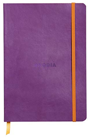 RHODIA 117410C - Carnet Souple Violet - A5 - Ligné - 160 pages - Papier Clairefontaine Ivoire 90 g/m² - Marque-Page, Fermeture Élastique - Couverture Simili Cuir - Collection Rhodiarama