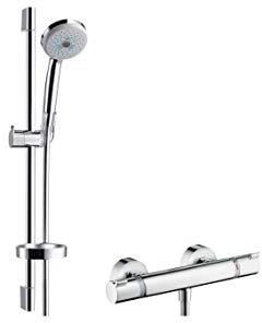 hansgrohe Croma 100 Duschset 0,65m, 3 Strahlarten mit Seifenablage, Chrom