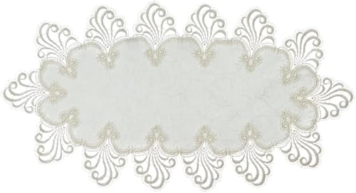 Plauener Spitze 3086E_11_3060 Tischdecke Nizza E, Größe 30 x 60 cm, oval