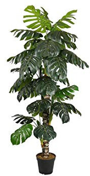 Monstera deliciosa konstträd 160 cm med kruka och 34 blad – konstgjord fönsterblad Philodendron krukväxt