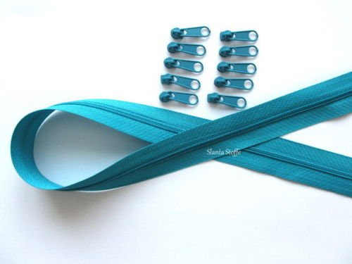 10m Reißverschluss endlos, Spirale 3mm + 30 Schieber/Zipper 33 Farben, Meterware (petrol)
