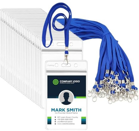 Ausweishülle Mit Band,Fushing 50 Stück Lanyards Schlüsselbänder Ausweishülle Namensschilder Mit Schlüsselband Badge Hülle Kartenhülle Mit Band Namensschilder Hüllen Namensschild Mit Band (L)