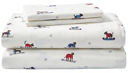 Eddie Bauer - Queen Sheets, Cotton Flannel Bedding Set, Brushed for Extra Softness, Cozy Home Decor (Ski Patrol, Queen)