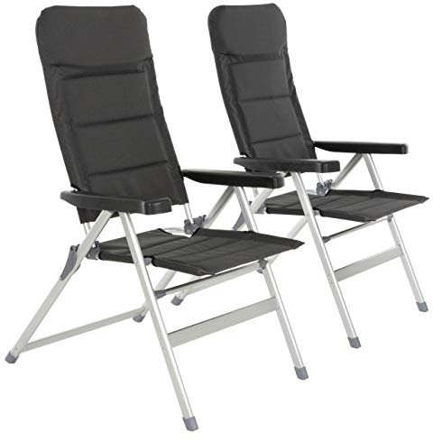 Nexos 2er Set Premium Klappstuhl gepolstert - Alu/Textilene – Farbe: schwarz grau