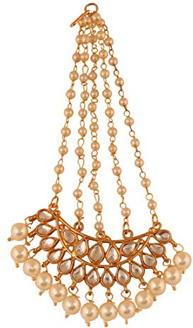 Touchstone Ethnische und hübsche Designerschmuck-Mangtika, verziert mit künstlichem Rubin und künstlichen Perlen, die mit einer schönen Kette befestigt sind für Damen