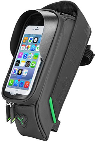 KUANDAR Wasserdicht Fahrrad Rahmentaschen, Fahrradlenkertasche Handyhalterung Fahrrad Handy Tasche Mit Sonnenblende Wasserdicht, für Smartphone bis zu 6.0 Zoll Handytasche, Black