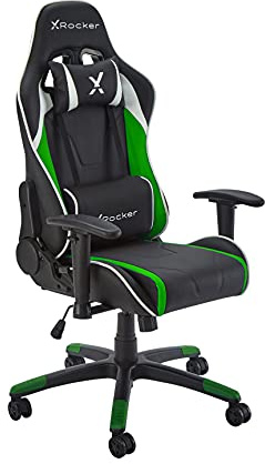 X-Rocker Agility Compact High Back eSports Gaming Chair for Kids & Teens - 3D Armrests, Head & Lumbar Cushion, Height Adjustable, Wipe-Clean Faux Leather - Black/Green