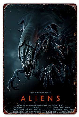 HomDeo Metal Signs Vintage Novelty Wall Decor Aliens Movie Poster Vintage for Bar Ranch Cafe Laundry Room Gym Wine Cellar Tin Sign 8 w x 12 h