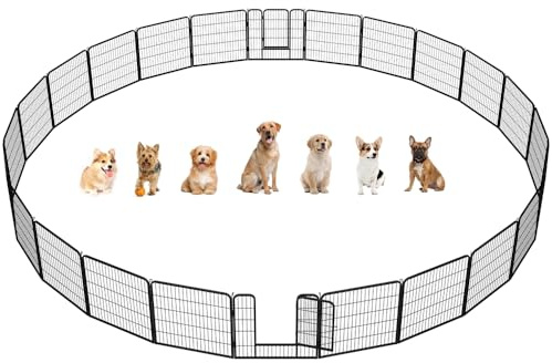 Yaheetech Heavy Duty Dog Pen Indoor/Outdoor, 24 Panels, 80x80 cm W/H, Black | Reinforced Puppy Pen, Multiple Sizes, Flexible Layouts, Simple Setup, Garden, Yard & Camping, for Small to Large Dogs