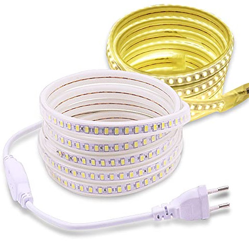 pcning 2M 3M 5M 6M Bande LED Blanc 3000K 4000K 6000K AC 220V Interieur Exterieur IP67 Etanche SMD 5730 120led / m Ruban LED pas besoin de Transformateur (Blanc, 3)